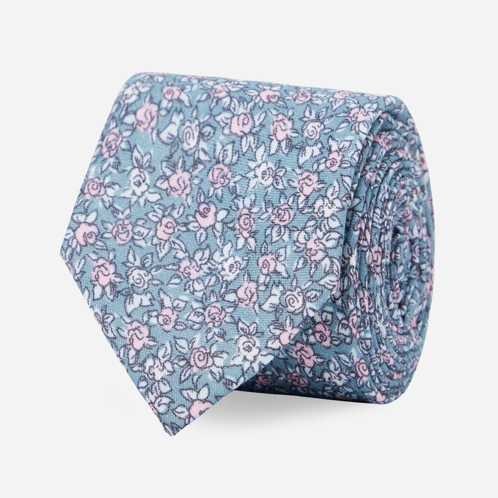 The Tie Bar BHLDN Necktie Gray Pink Floral 100% Linen